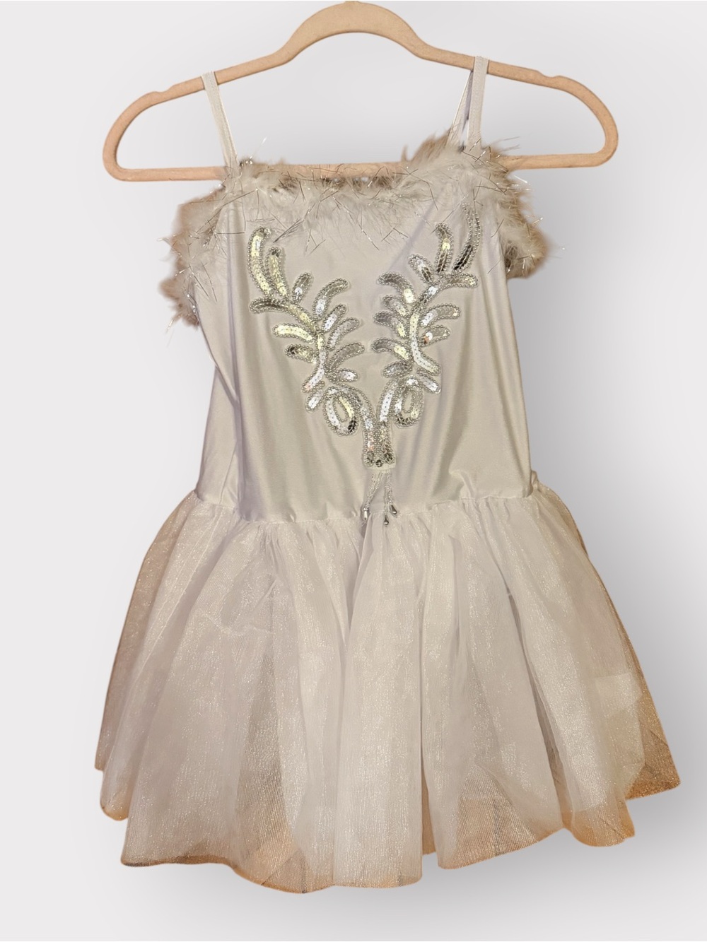 IEFiEL Girl’s Sz 16 White Swan Lake Ballet Tutu Dress Sequins Feather Dance NWT